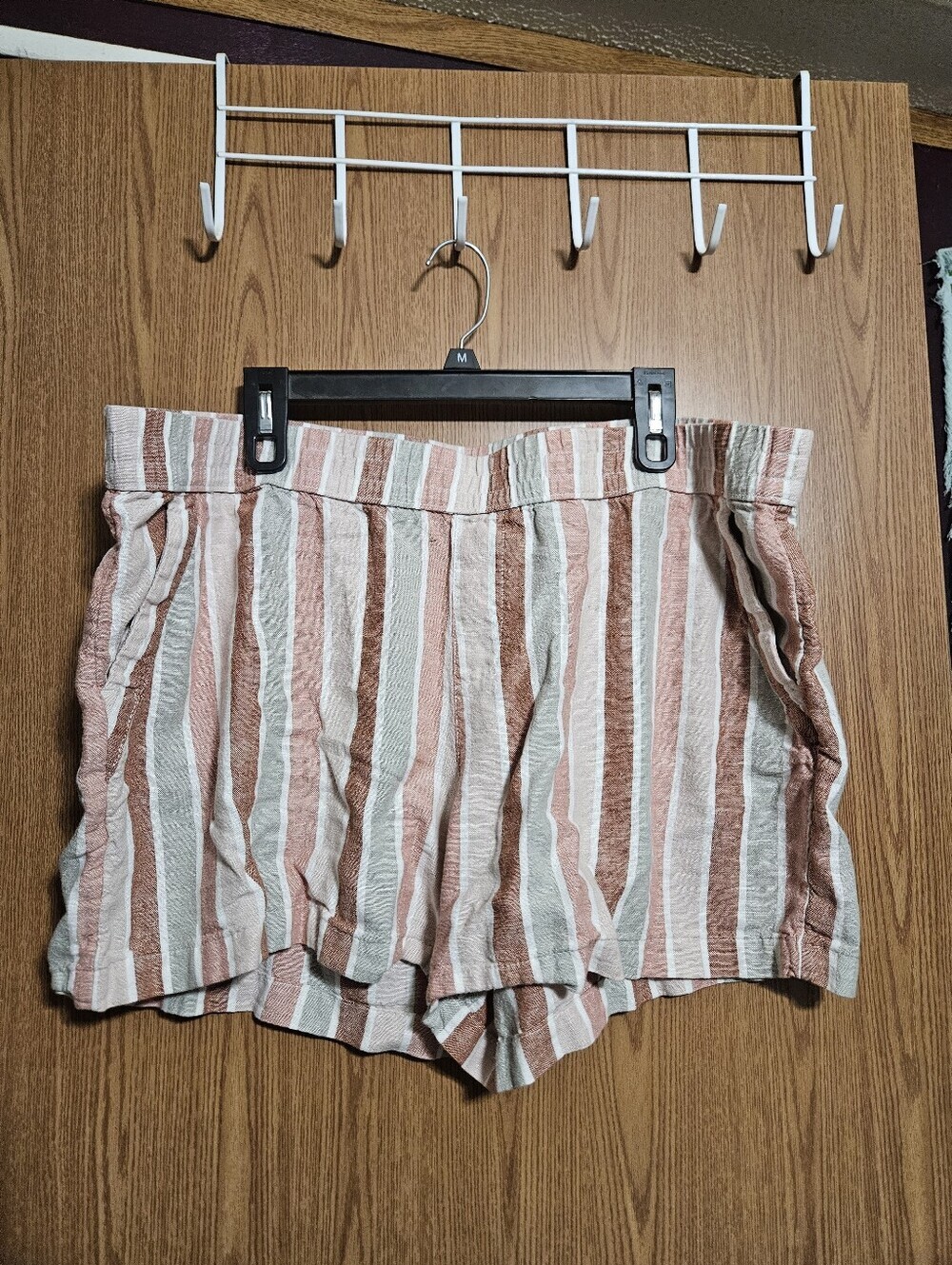 Sonoma Linen Blend Pink Gray Striped Casual Stretch Shorts Size XXL!